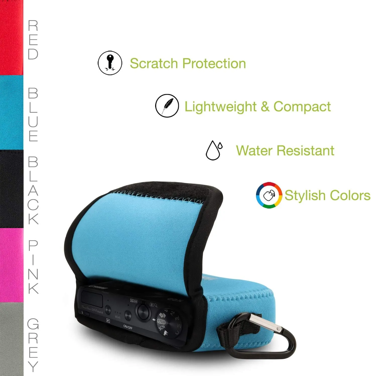 MegaGear ''Ultra Light'' Neoprene Camera Case Bag with Carabiner for Canon PowerShot G9 X Mark II, G9 X Digital Camera (Blue, Neoprene)