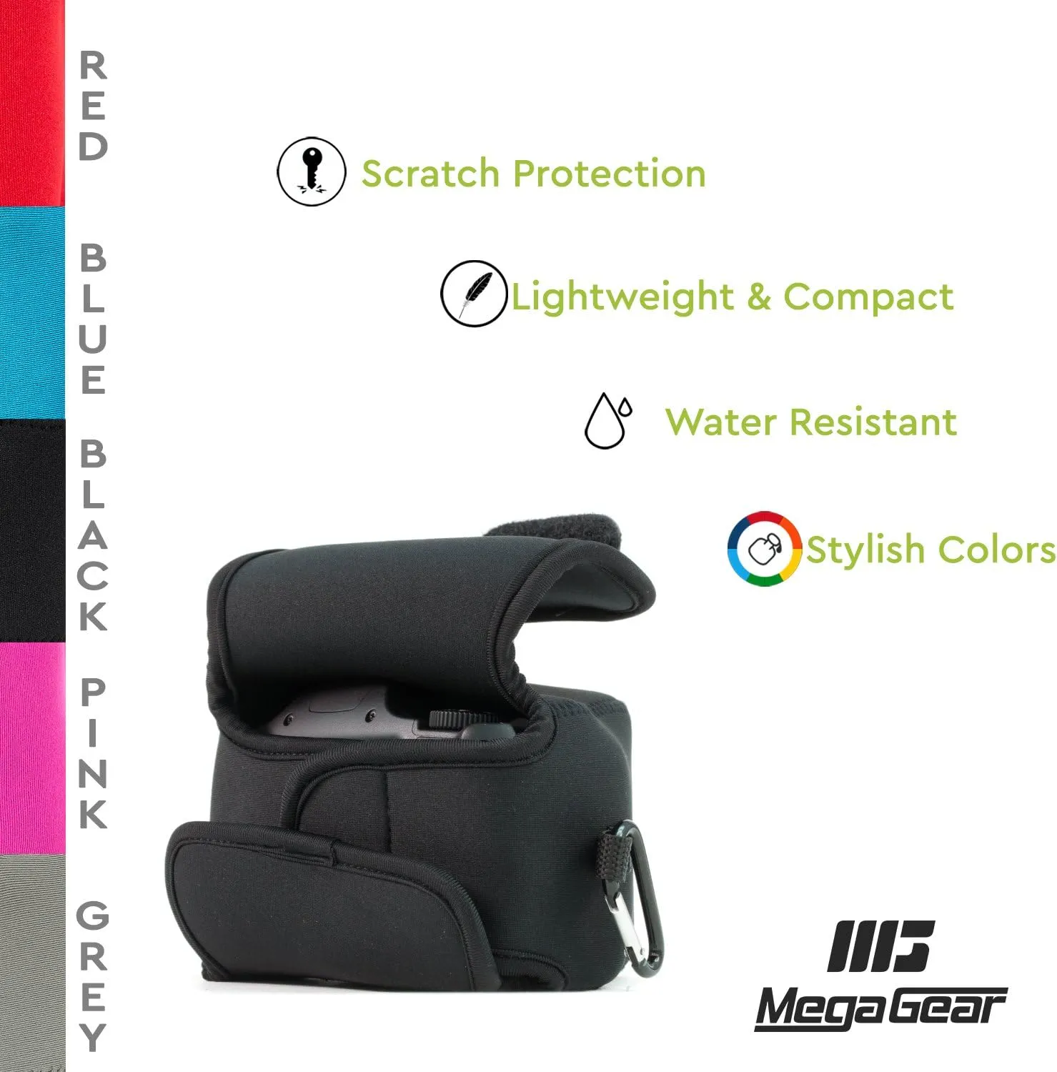 MegaGear ''Ultra Light'' Neoprene Camera Case Bag with Carabiner for Canon PowerShot SX540 HS, SX530 HS, Canon PowerShot SX420 IS, SX410 IS Digital Cameras (Black) - MG505