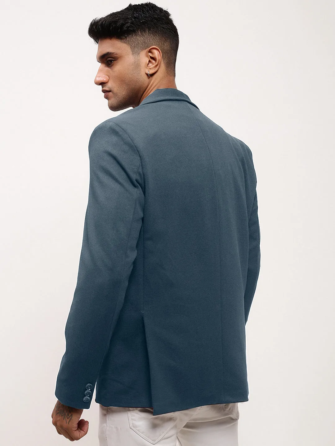 Men Charcoal Solid Single Breasted Blazer
