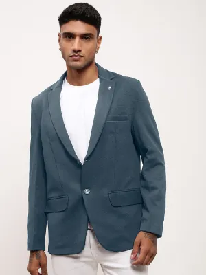 Men Charcoal Solid Single Breasted Blazer