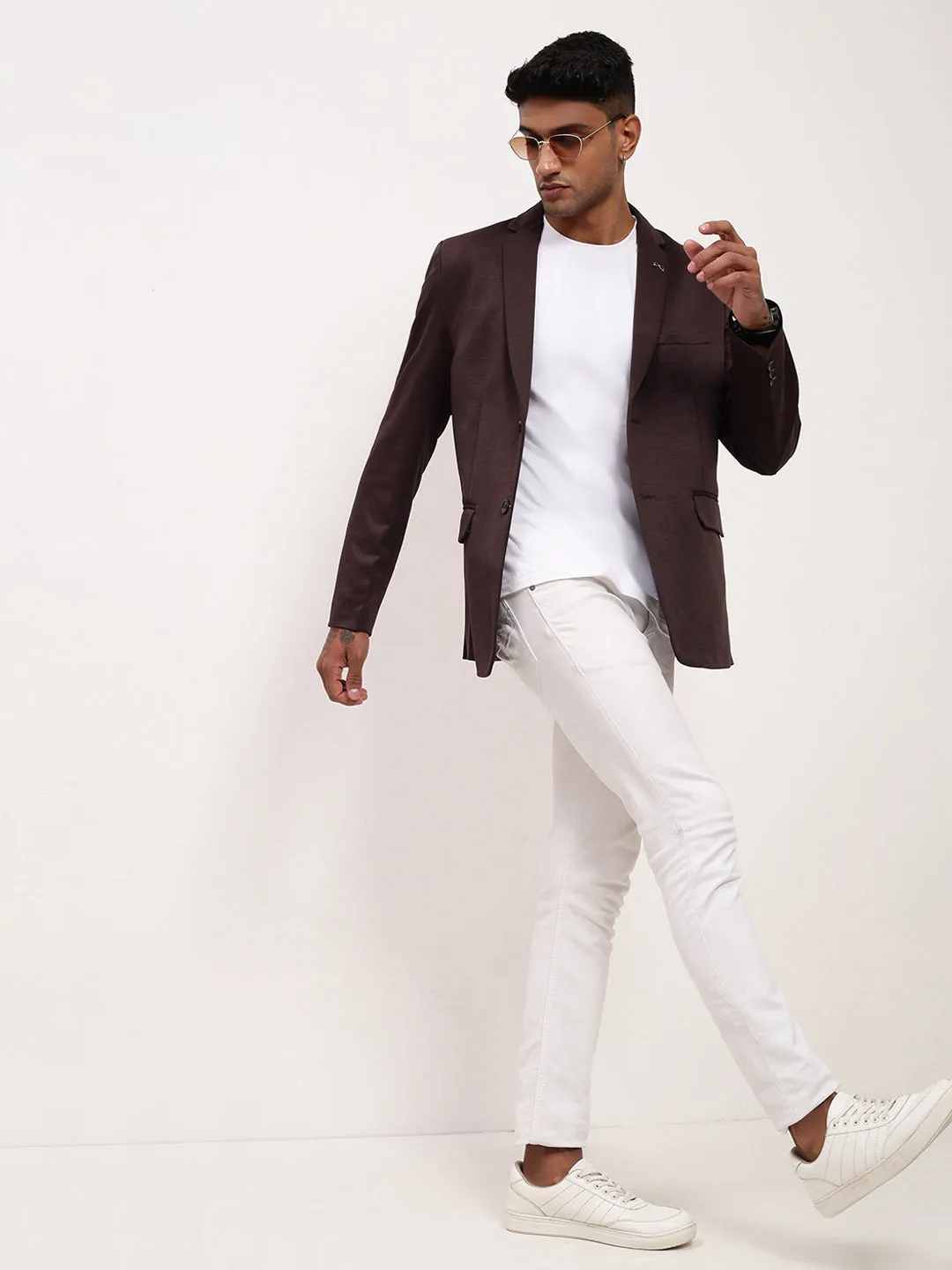 Men Coffee Brown Solid Single Breasted Blazer