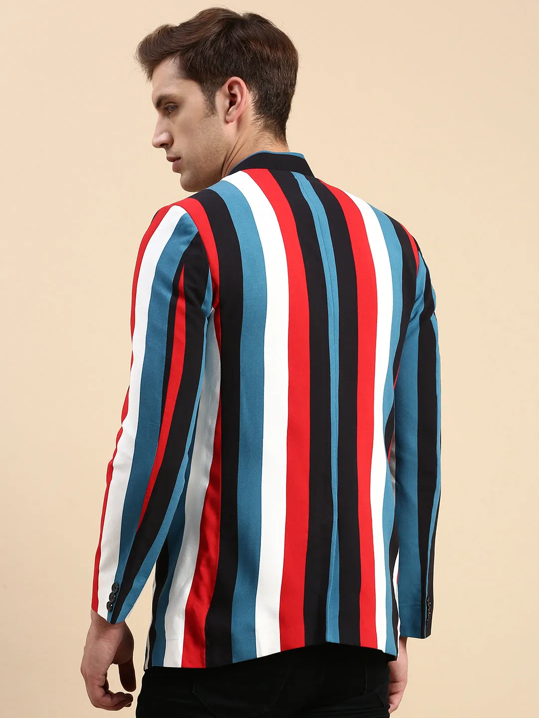 Men Multi Striped Slim Fit Bandhgala Blazer