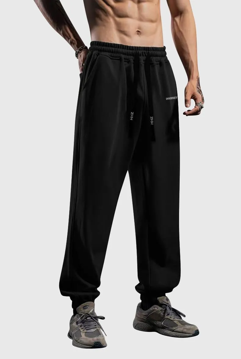 Men's Cotton Sweatpants Loose Fit Baggy Straight Leg Sweat Pants for Men Open Bottom Lounge Yoga Pants with Pockets