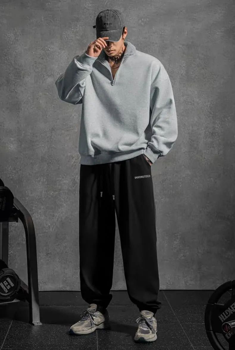 Men's Cotton Sweatpants Loose Fit Baggy Straight Leg Sweat Pants for Men Open Bottom Lounge Yoga Pants with Pockets