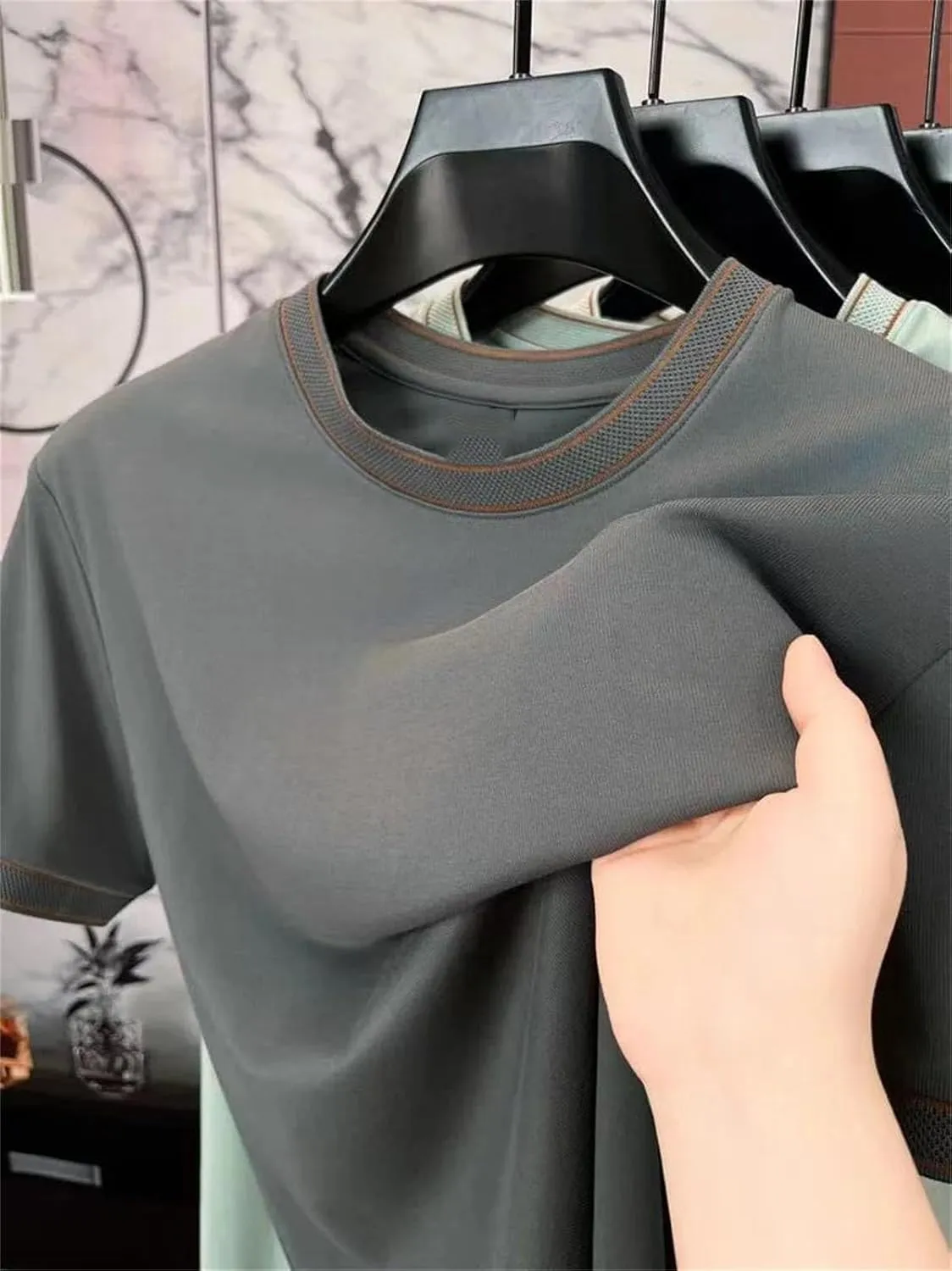 Men's Embossed Cotton T-Shirt, Lightweight Casual Round Neck Streetwear