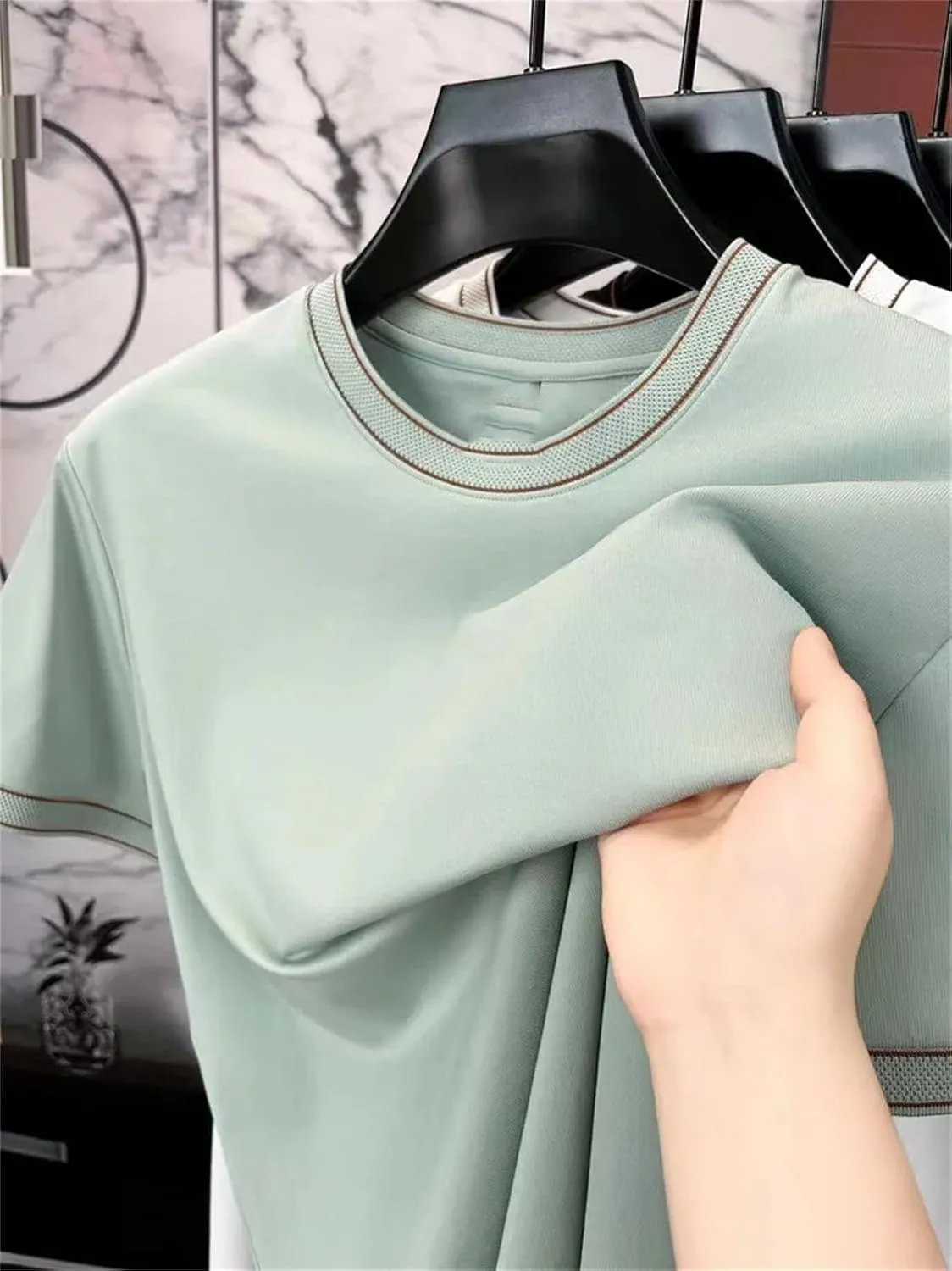 Men's Embossed Cotton T-Shirt, Lightweight Casual Round Neck Streetwear