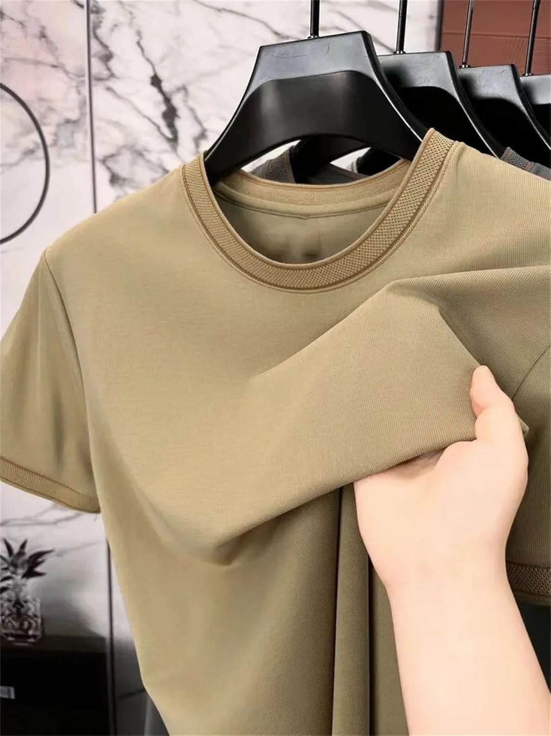 Men's Embossed Cotton T-Shirt, Lightweight Casual Round Neck Streetwear