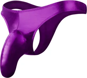 Men's Lephant Bulge Pouch Thong Faux Leather Briefs Bikini Underwear Low Waist T Back G-Strings Bikini Underpants