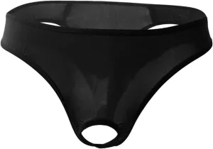 Mens Open Pouch Bikini Briefs Low Rise Ice Silk T-Back Thong with O-Ring See Through Sexy Panties Underpants