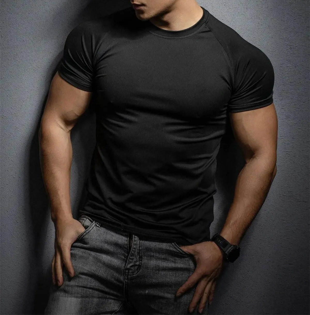 Men's Quick-Dry Training T-Shirt, Elastic Sportswear Summer Fitness