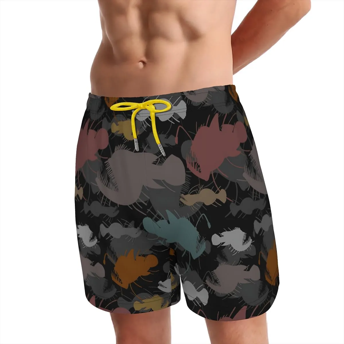 Men's Stretchy Elastic Waist Trunks Anglerfish Pattern Swim Trunks Vacation Travel Outdoor Sports Fitness