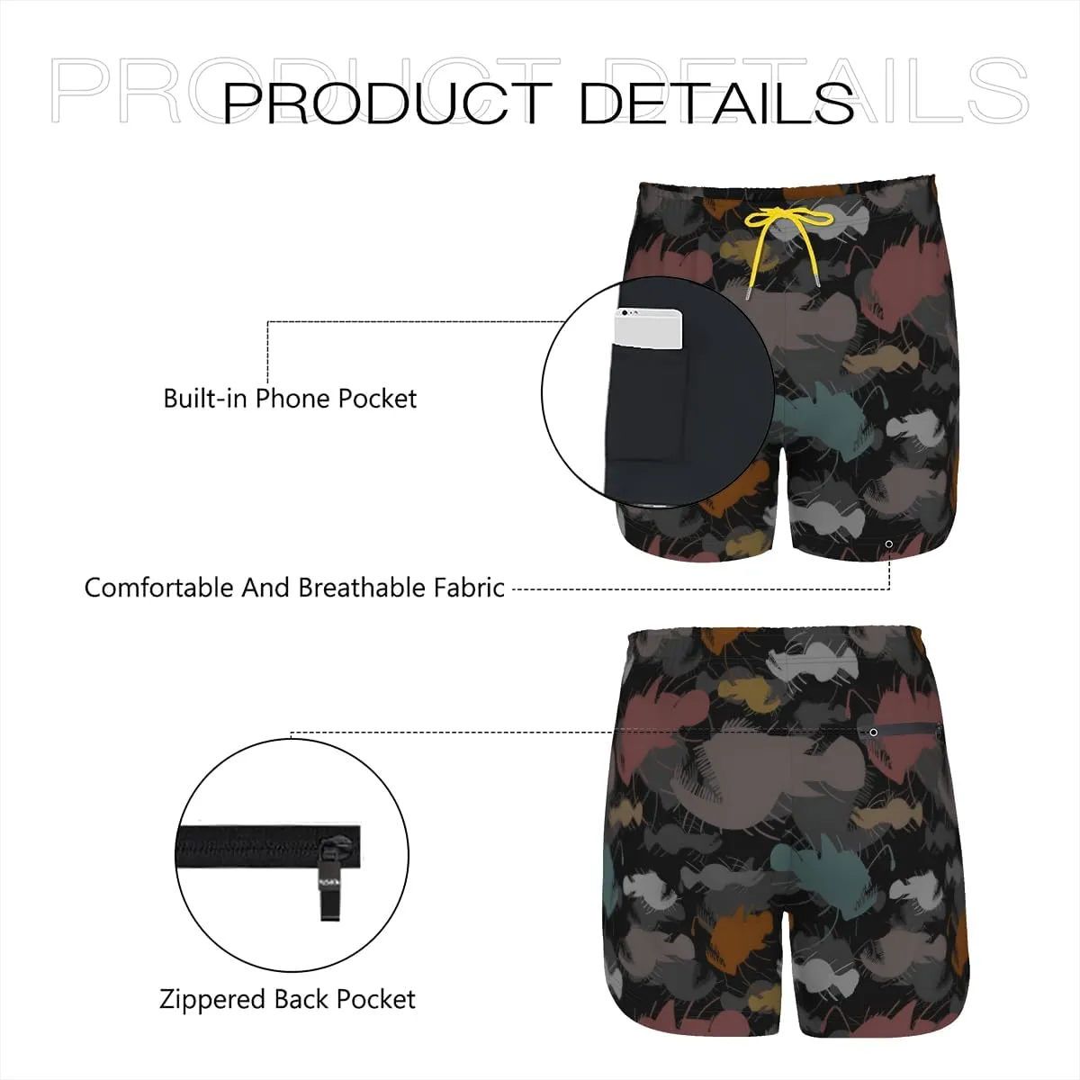 Men's Stretchy Elastic Waist Trunks Anglerfish Pattern Swim Trunks Vacation Travel Outdoor Sports Fitness