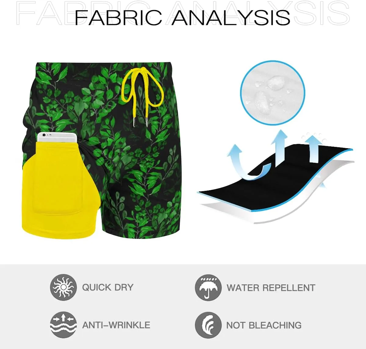 Men's Stretchy surf Trunks Maidenhair Fern Print Swim Trunks Tropical Hawaiian Striped Summer