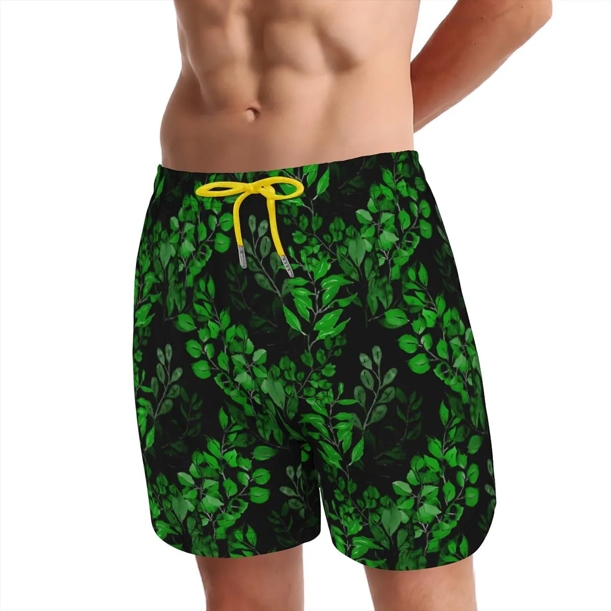 Men's Stretchy surf Trunks Maidenhair Fern Print Swim Trunks Tropical Hawaiian Striped Summer