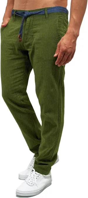 Men's Stripe Print Pants Classic Corduroy Baggy Pants Casual Elastic Waist Drawstring Trousers Business Golf Yoga Pants