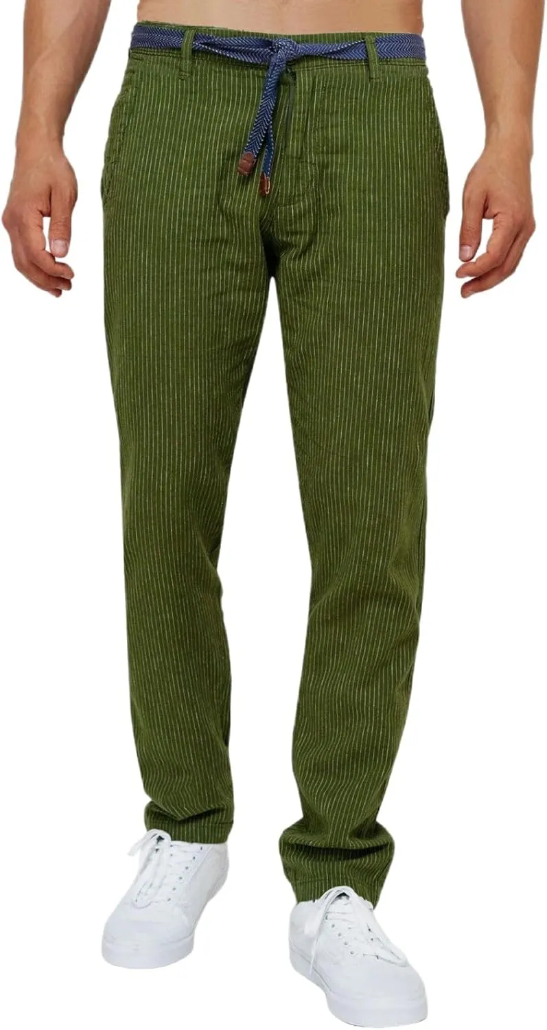 Men's Stripe Print Pants Classic Corduroy Baggy Pants Casual Elastic Waist Drawstring Trousers Business Golf Yoga Pants