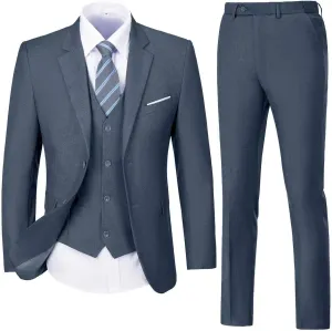 Mens Suit Solid Two Button Slim Fit Suit Set for Wedding Formal Business Suit Men 3 Piece Suit Blazer Vest Pants Set