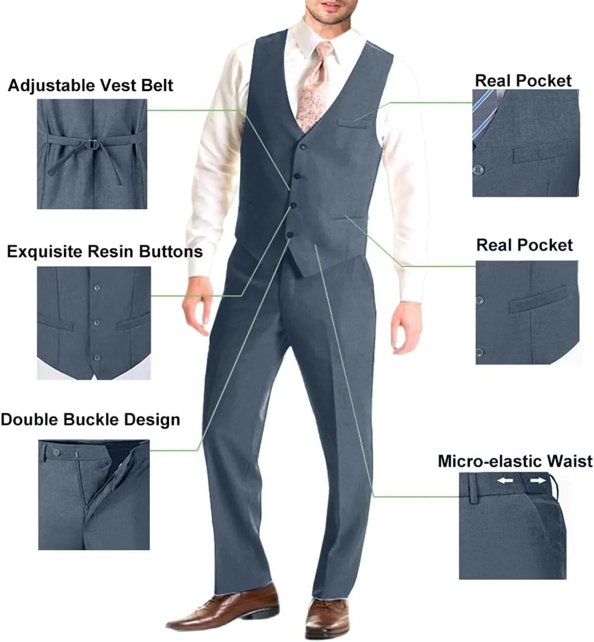 Mens Suit Solid Two Button Slim Fit Suit Set for Wedding Formal Business Suit Men 3 Piece Suit Blazer Vest Pants Set