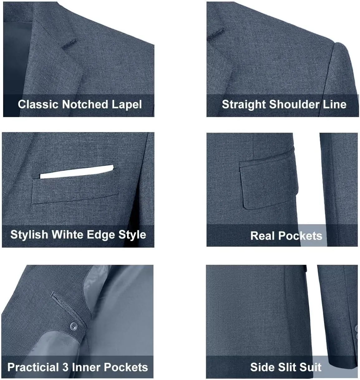 Mens Suit Solid Two Button Slim Fit Suit Set for Wedding Formal Business Suit Men 3 Piece Suit Blazer Vest Pants Set