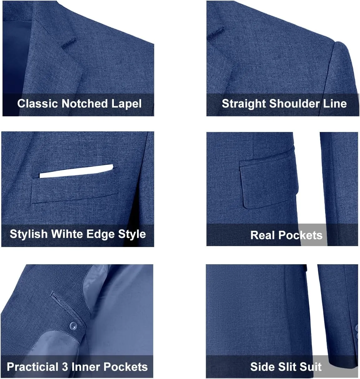 Mens Suit Solid Two Button Slim Fit Suit Set for Wedding Formal Business Suit Men 3 Piece Suit Blazer Vest Pants Set