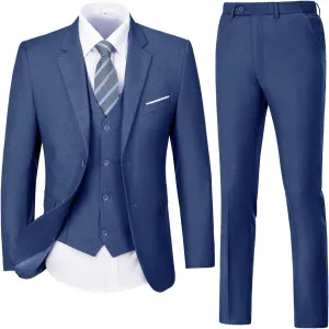 Mens Suit Solid Two Button Slim Fit Suit Set for Wedding Formal Business Suit Men 3 Piece Suit Blazer Vest Pants Set