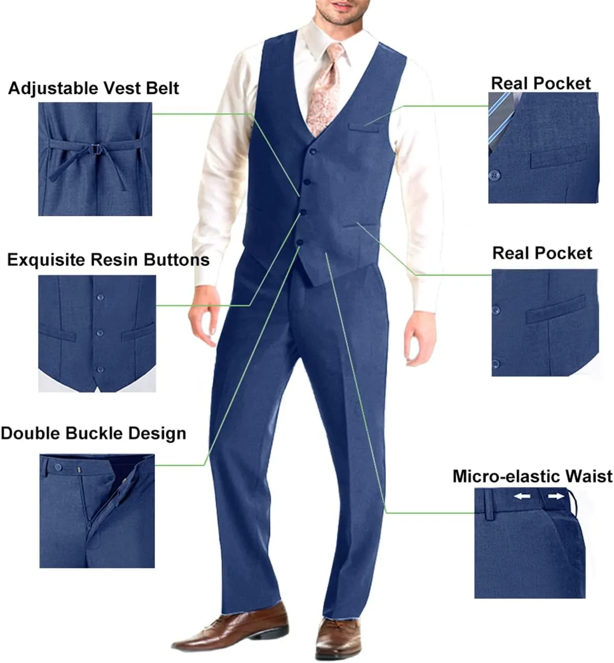 Mens Suit Solid Two Button Slim Fit Suit Set for Wedding Formal Business Suit Men 3 Piece Suit Blazer Vest Pants Set