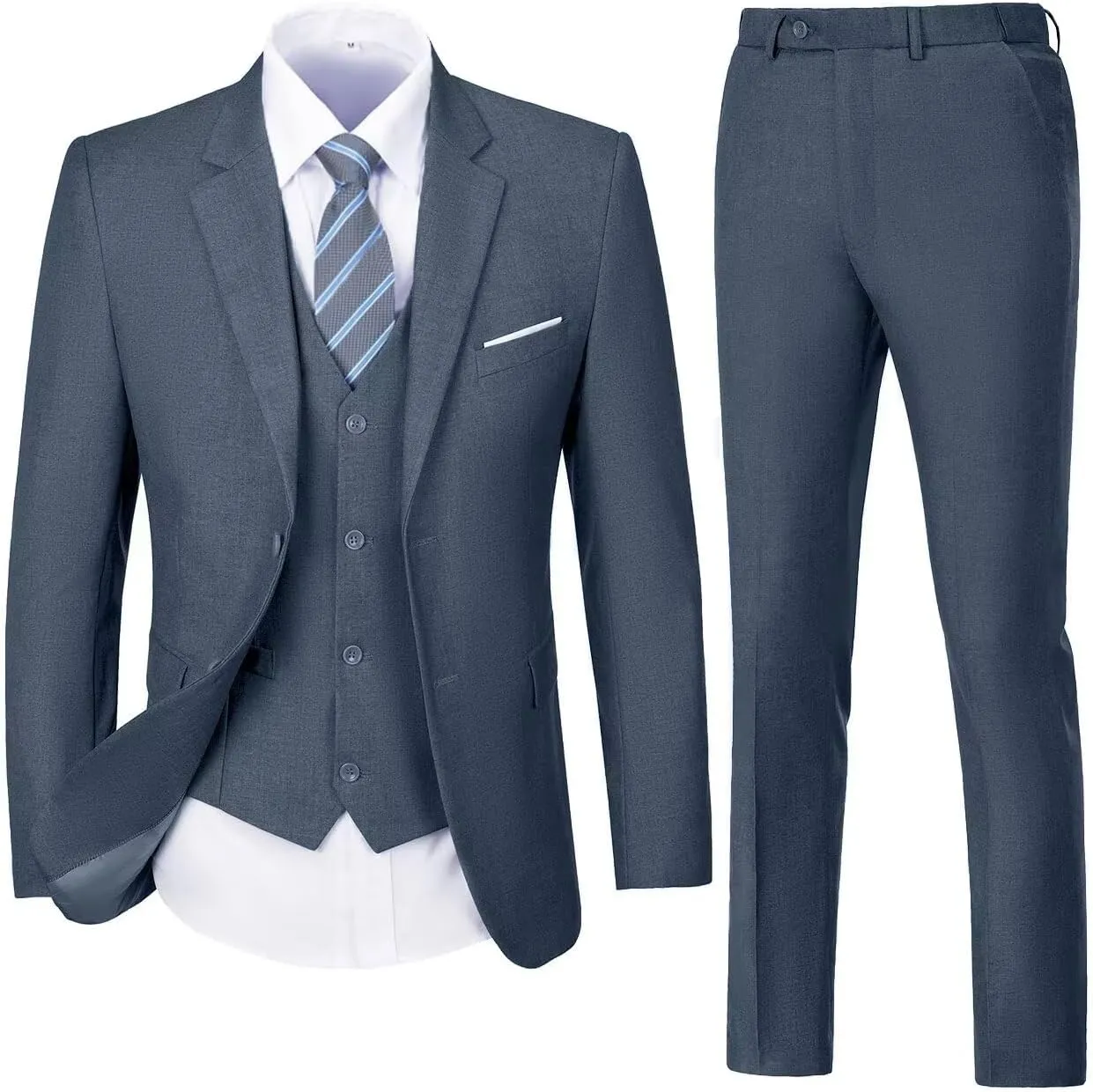 Mens Suit Solid Two Button Slim Fit Suit Set for Wedding Formal Business Suit Men 3 Piece Suit Blazer Vest Pants Set