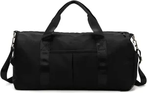 Men's Women's Handbag with Shoe Compartment Waterproof Nylon Outdoor Sports Fitness Yoga Ultra Light Travel Bag (Black Color)