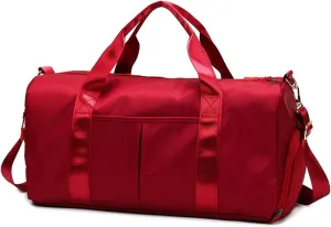 Men's Women's Handbag with Shoe Compartment Waterproof Nylon Outdoor Sports Fitness Yoga Ultra Light Travel Bag (Burgundy)