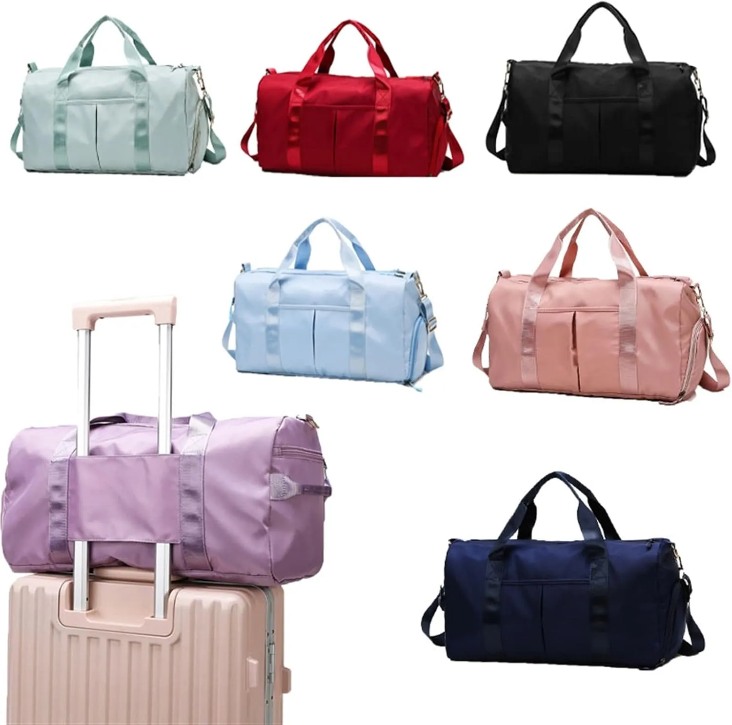 Men's Women's Handbag with Shoe Compartment Waterproof Nylon Outdoor Sports Fitness Yoga Ultra Light Travel Bag (Dark Blue)