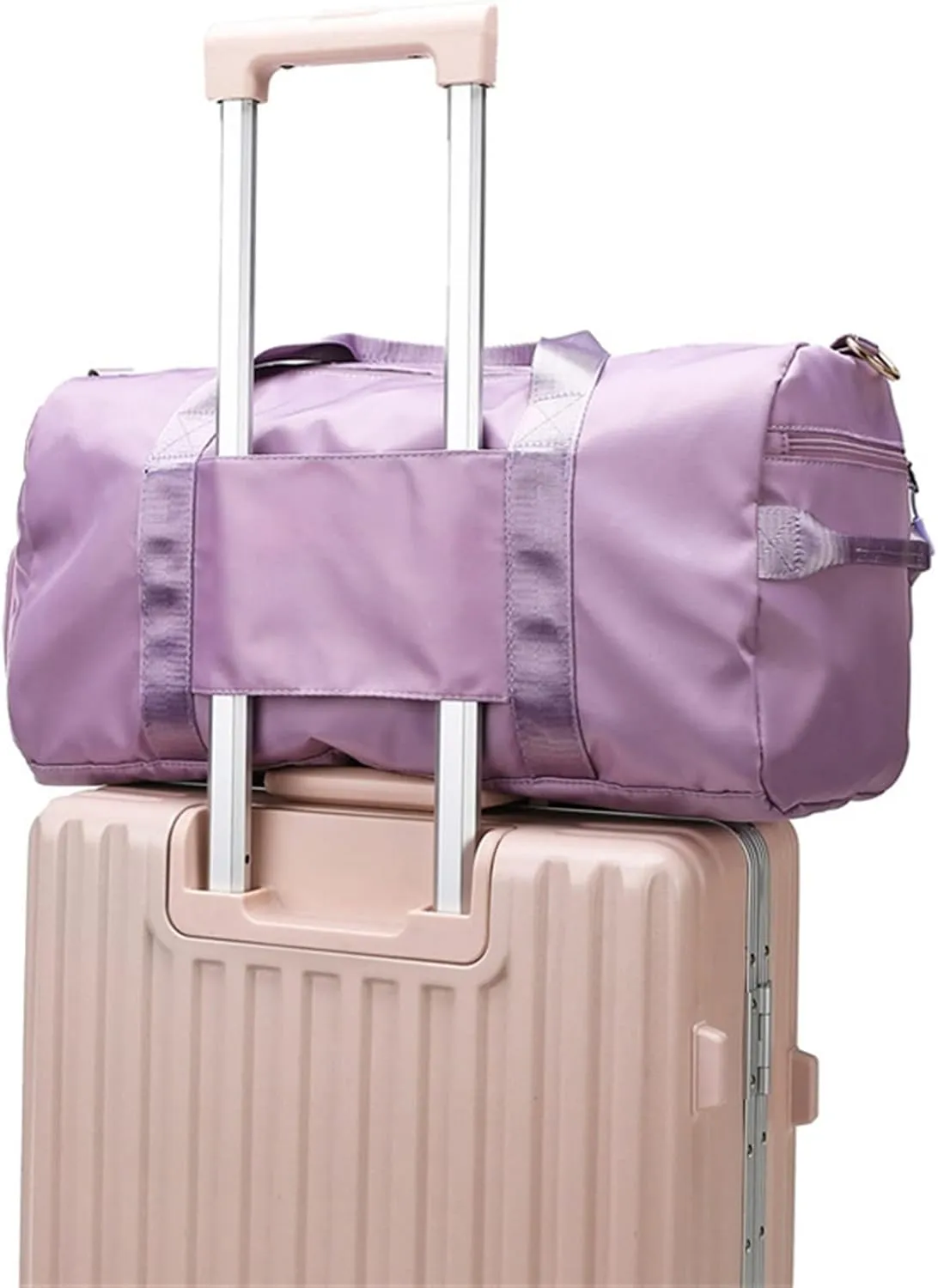 Men's Women's Handbag with Shoe Compartment Waterproof Nylon Outdoor Sports Fitness Yoga Ultra Light Travel Bag (Pink)
