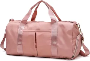 Men's Women's Handbag with Shoe Compartment Waterproof Nylon Outdoor Sports Fitness Yoga Ultra Light Travel Bag (Pink)