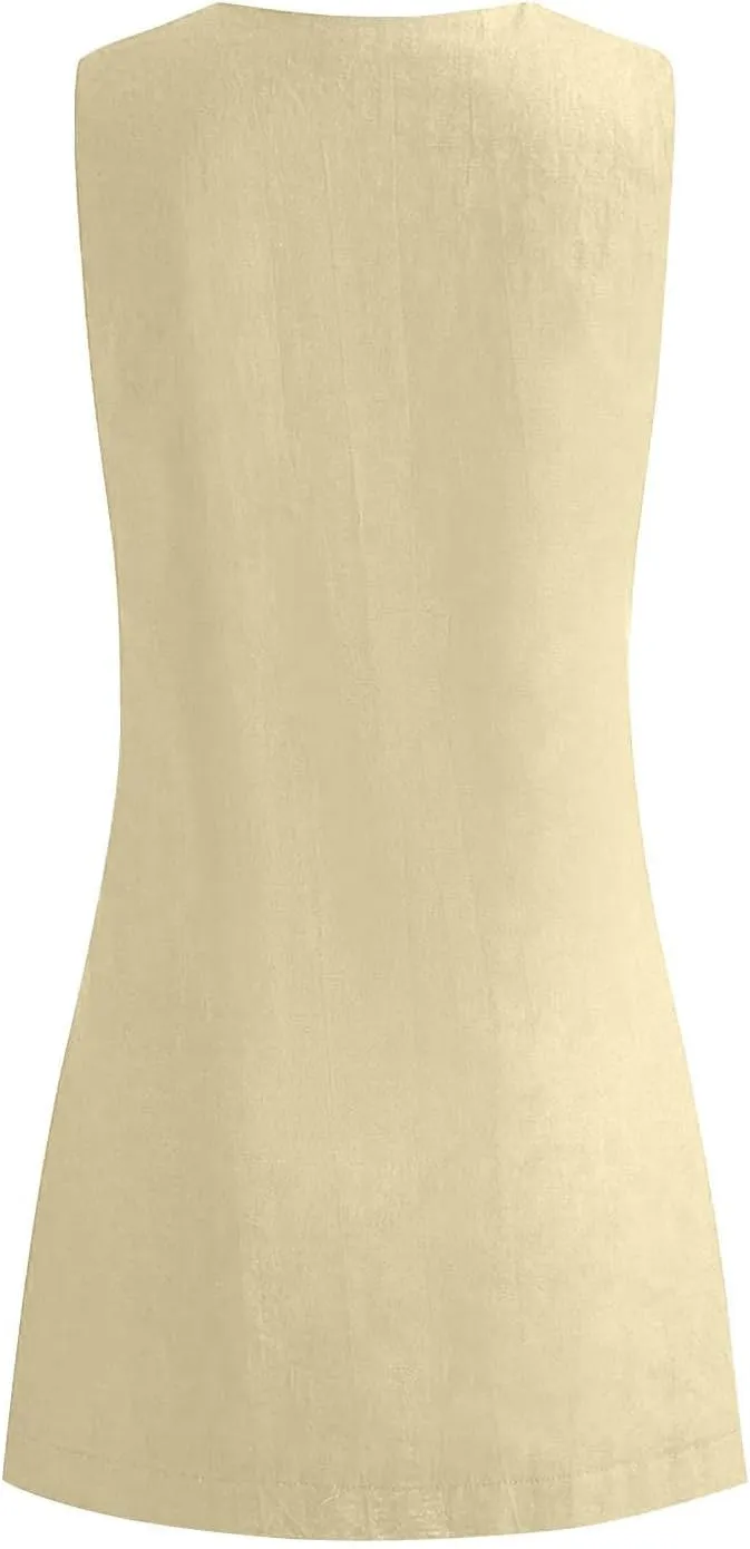 Mini Dresses for Women 2025 Fashion V Neck Sleeveless A Line Tank Dress Sundresses for Beach Vacation