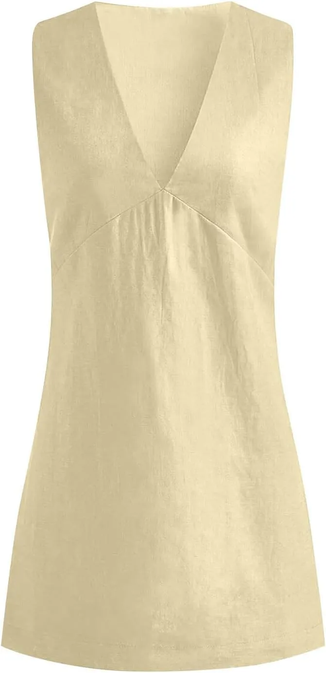 Mini Dresses for Women 2025 Fashion V Neck Sleeveless A Line Tank Dress Sundresses for Beach Vacation
