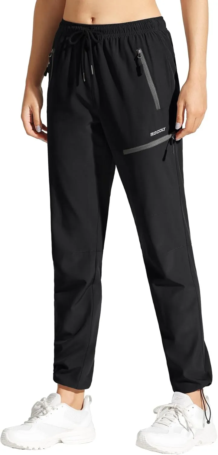 MOCOLY Women's Cargo Hiking Pants Elastic Waist Quick Dry Lightweight Outdoor Water Resistant UPF 50  Long Pants Zipper