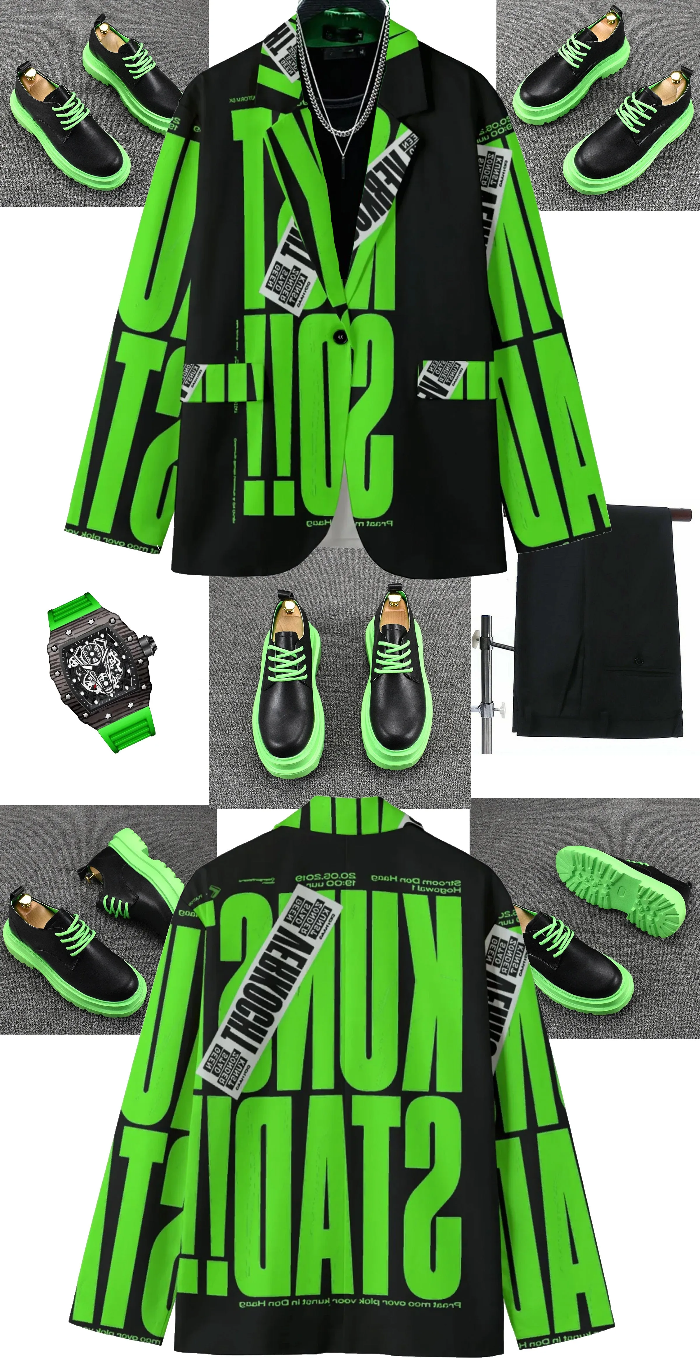 Modern Myth Lime Green Casual Flat Lapel Blazer