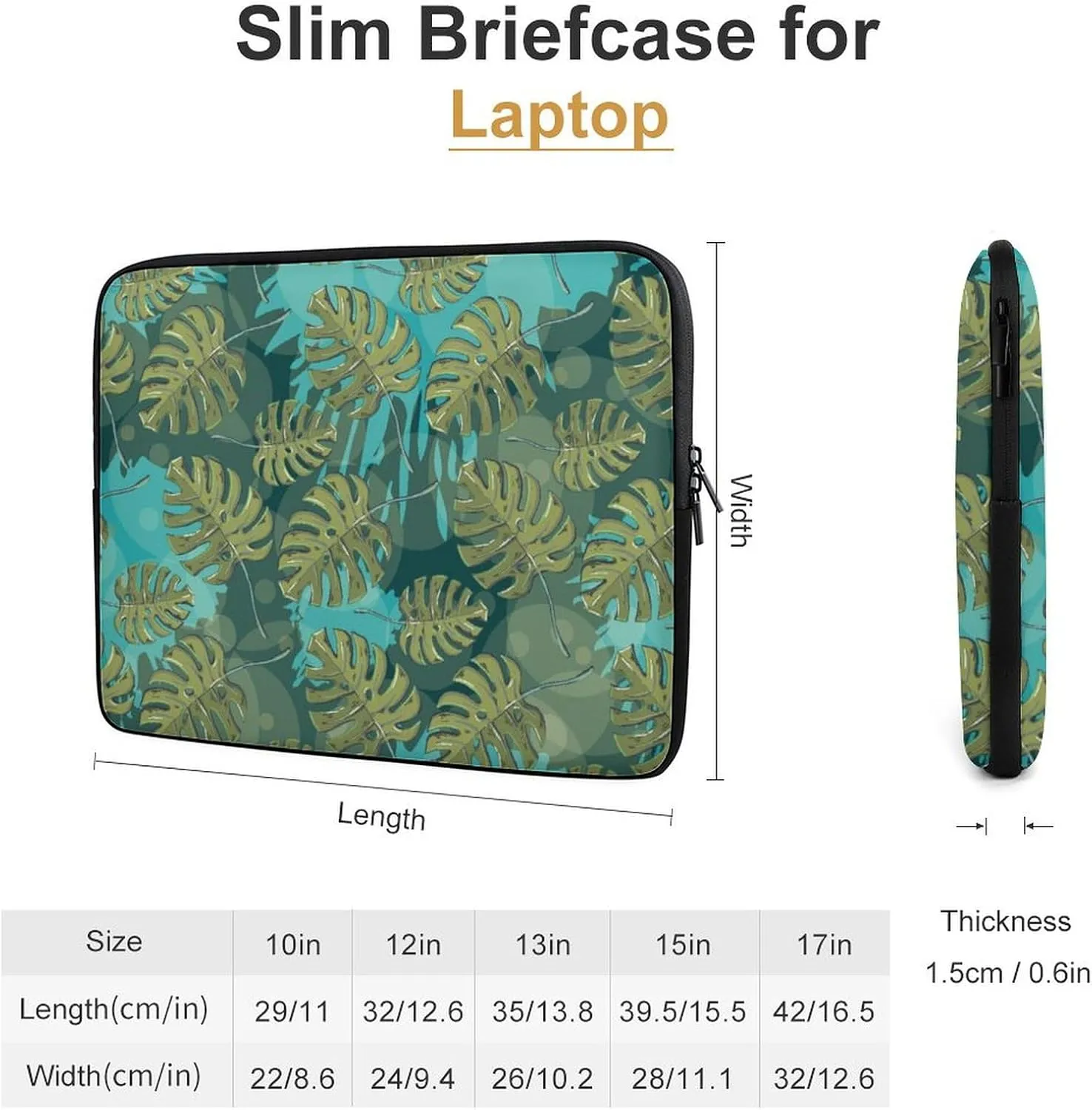 Monstera Palm Leaves Personalized Laptop Bag Business Casual Laptop Case Slim Computer Bag Briefcase