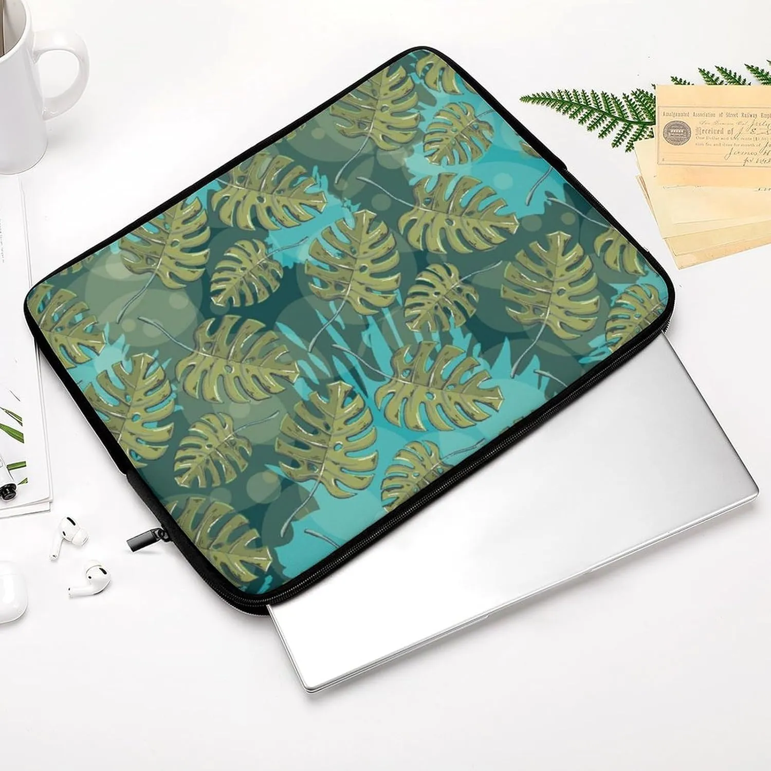 Monstera Palm Leaves Personalized Laptop Bag Business Casual Laptop Case Slim Computer Bag Briefcase