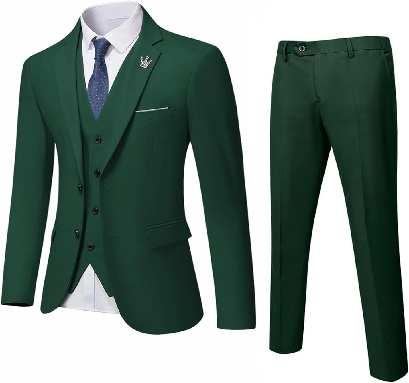 MrSure Mens 3 Piece Suit Blazer, Slim Fit Tux with 2 Button, Jacket Vest Pants & Tie Set for Party, Wedding and Business