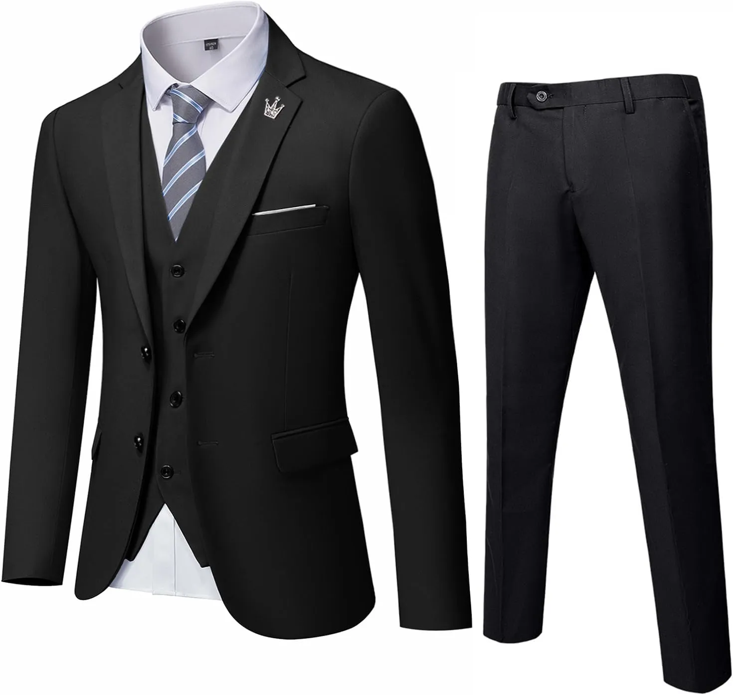MrSure Mens 3 Piece Suit Blazer, Slim Fit Tux with 2 Button, Jacket Vest Pants & Tie Set for Party, Wedding and Business