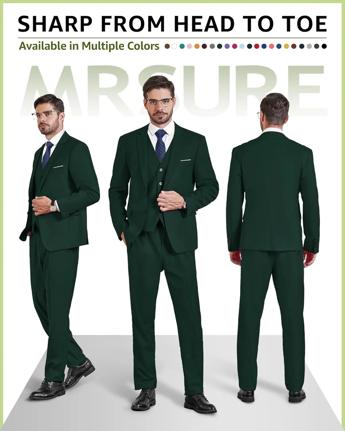 MrSure Mens 3 Piece Suit Blazer, Slim Fit Tux with 2 Button, Jacket Vest Pants & Tie Set for Party, Wedding and Business
