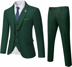 MrSure Mens 3 Piece Suit Blazer, Slim Fit Tux with 2 Button, Jacket Vest Pants & Tie Set for Party, Wedding and Business