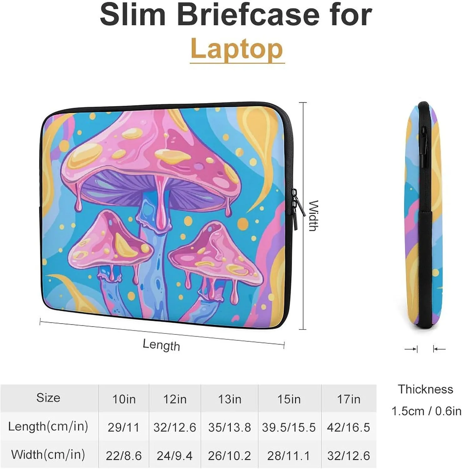 Mushrooms Magic Psychedelic Personalized Laptop Bag Business Casual Laptop Cases Slim Computer Bag Briefcase