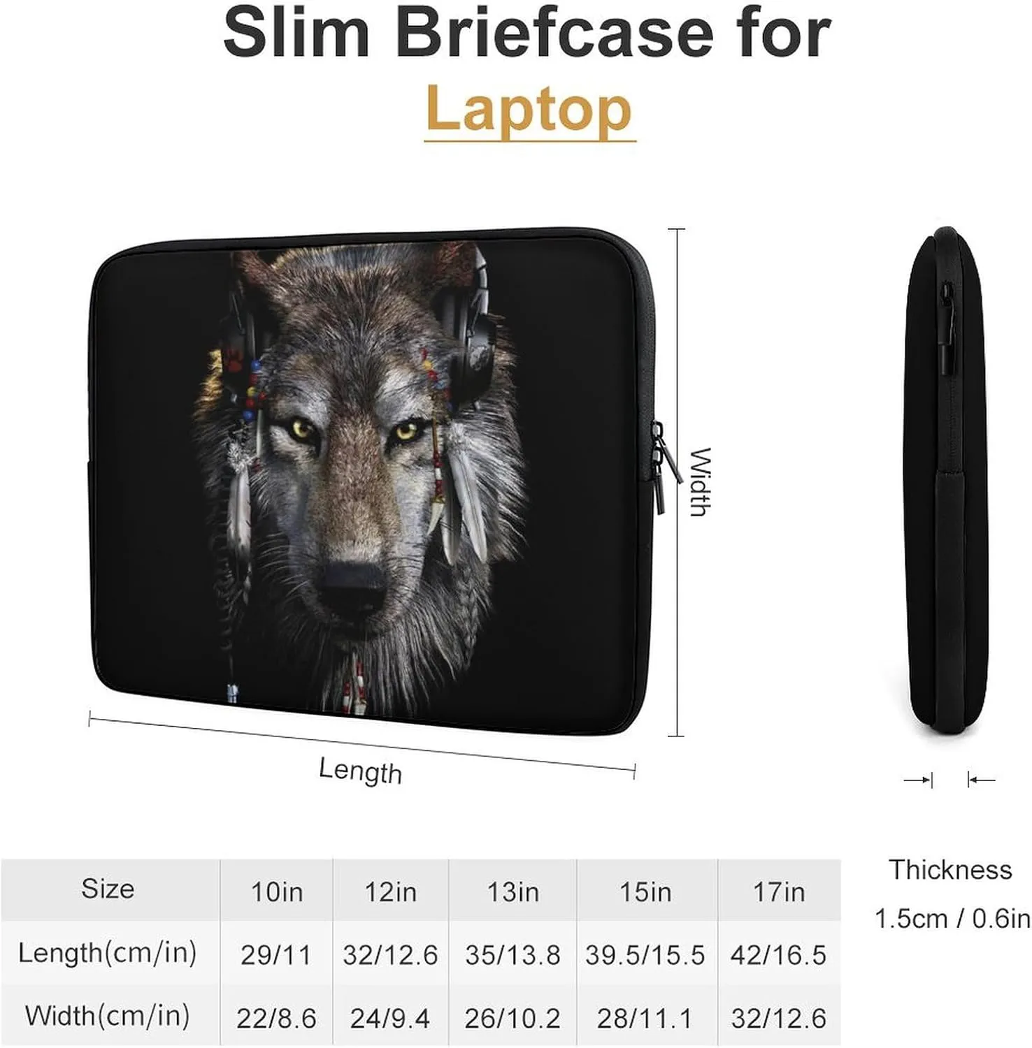 Native USA Wolf Earphone Personalized Laptop Bag Business Casual Laptop Case Slim Computer Bag Briefcase