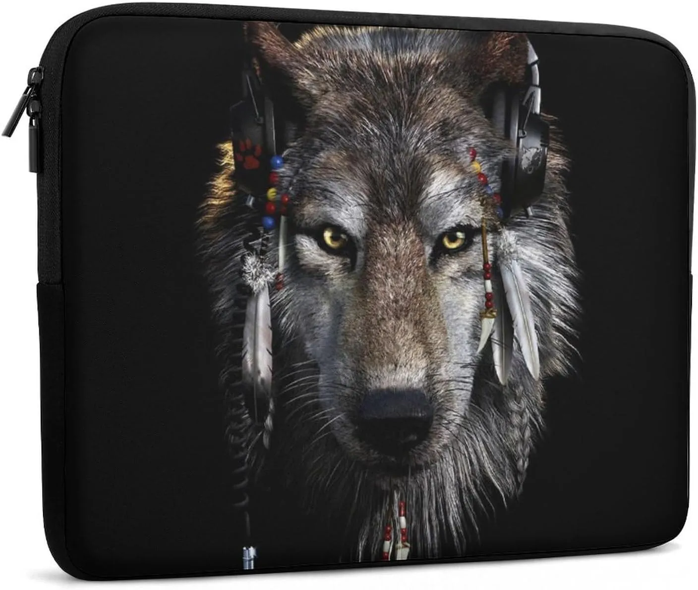 Native USA Wolf Earphone Personalized Laptop Bag Business Casual Laptop Case Slim Computer Bag Briefcase