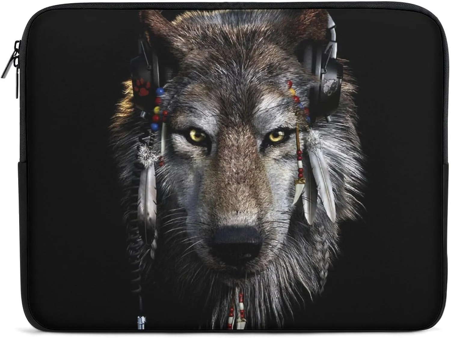 Native USA Wolf Earphone Personalized Laptop Bag Business Casual Laptop Case Slim Computer Bag Briefcase