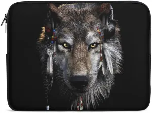 Native USA Wolf Earphone Personalized Laptop Bag Business Casual Laptop Case Slim Computer Bag Briefcase