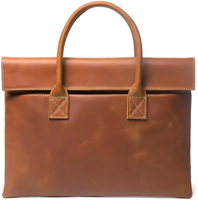 Nordic Men's Horizontal Genuine Leather Business Casual Cowhide Handbag for Office Commute