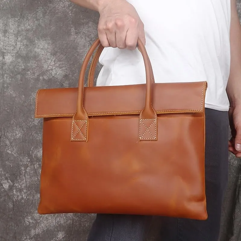 Nordic Men's Horizontal Genuine Leather Business Casual Cowhide Handbag for Office Commute