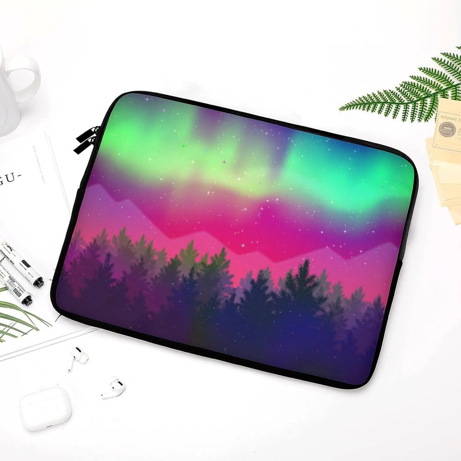 Northern Lights And Spruce Forests Personalized Laptop Bag Business Casual Laptop Case Slim Computer Bag Briefcase
